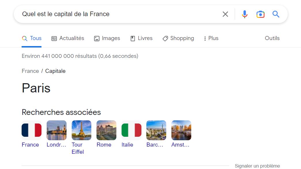 Que sont les moteurs de reponse - exemple réponse google
